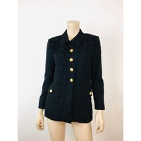 Vintage Adolfo Black Pleated Front Gold Button Jacket | Etsy (US)