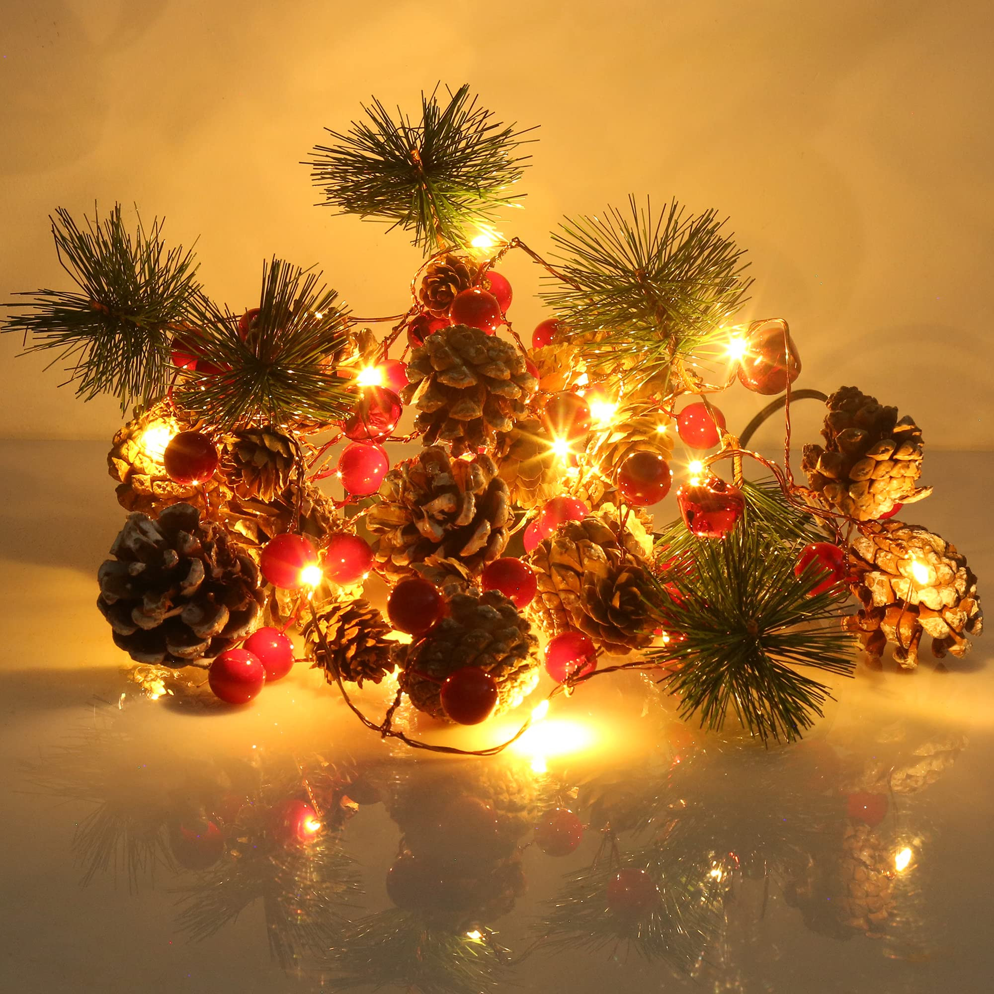 Pine Garlands Battery Operated Garland Lights 6.5FT 20LEDs Christmas Garland with Lights Red Berr... | Amazon (US)