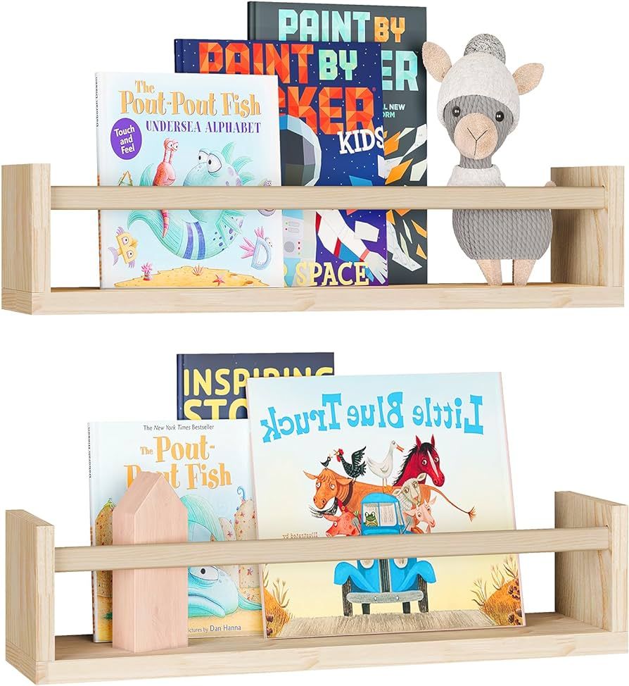 Fixwal Nursery Book Shelves, 2pcs 16.5 Inch Floating Bookshelves for Nursery Decor, Solid Wood Wa... | Amazon (US)