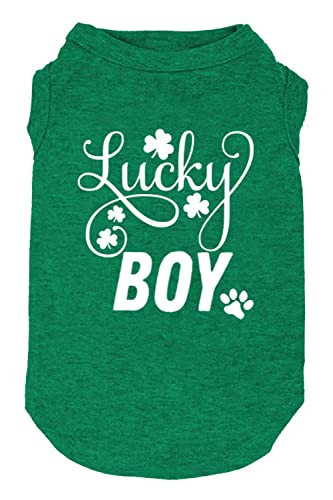 Dog Apparel Lucky Boy Letter Print Clover Shirts for Small Large Dog Vest Puppy Gift St Patrick's Day Costume (Small, Green01) | Amazon (US)
