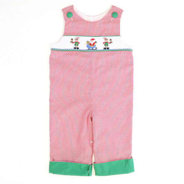 Smocked Santa & Elves Longall - Red Mini-Gingham | Southern Smocked Co.
