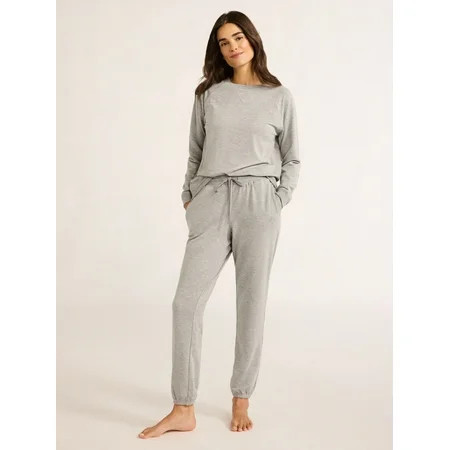 Joyspun Women s French Terry Cloth Top and Jogger Pants Set 2-Piece Sizes XS-3X | Walmart (US)