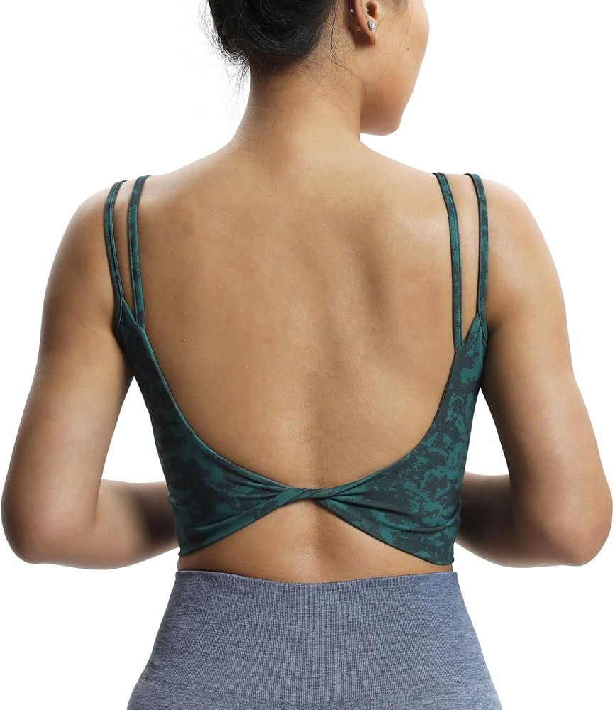 Aoxjox Women's Workout Sports Bras Fitness Padded Backless Yoga Crop Tank Top Twist Back Cami | Amazon (US)