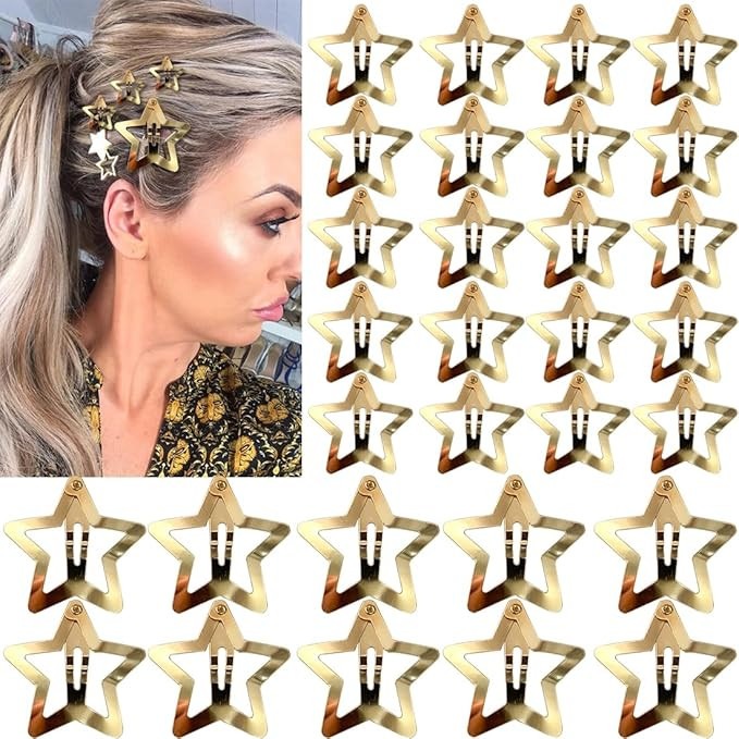 30 PCS Gold Star Hair Clips,20PCS 1.22"Star Hair Clip and 10 PCS 1.65"Star Hair Clips Snap Star H... | Amazon (US)
