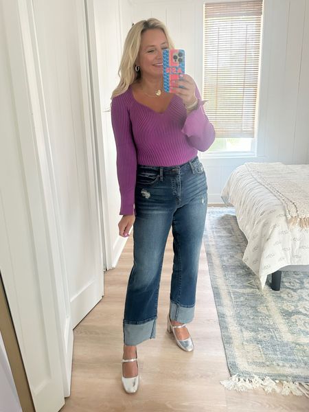 Meet your new fave bodysuit. Wearing a small. Also comes in black. Jeans are so fab and size 6. Shoes are the perfect pop of fancy. Love these Walmart finds  

#LTKstyletip #LTKFind #LTKunder50