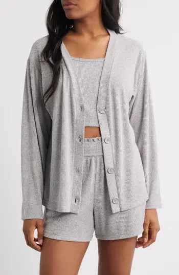 Open Edit Comfy Thermal Shortie Pajamas in Grey Pearl Marl at Nordstrom Rack, Size Large | Nordstrom Rack