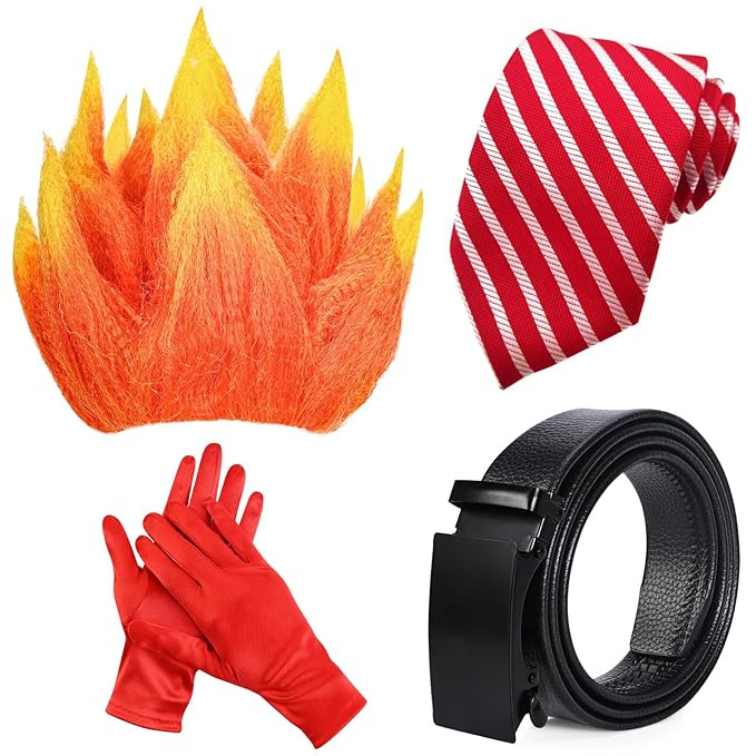 4 Pcs Halloween Angry Costume Include Flame Wig Stripe Tie Gloves and Belt for Men Women Dress up | Amazon (US)