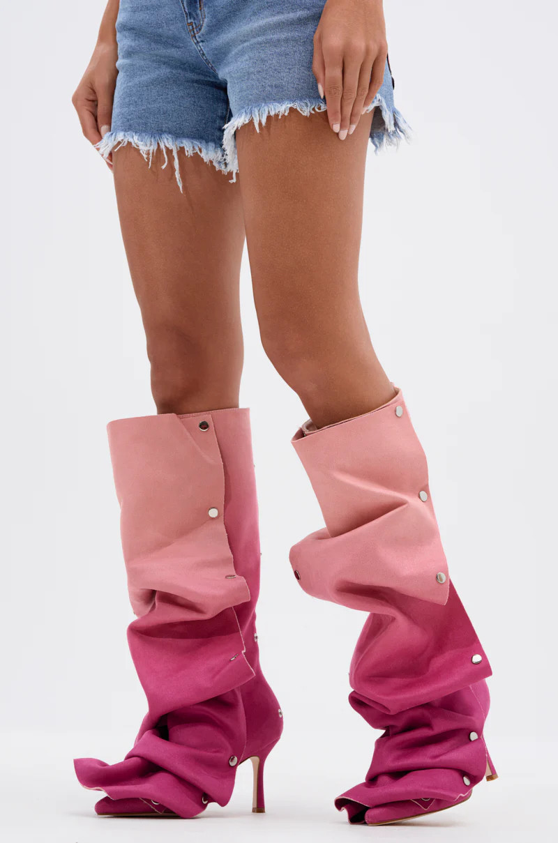 AKIRA Azalea Wang Imogine Multi Faux Suede Boot | Pink | Size 8.5 | AKIRA