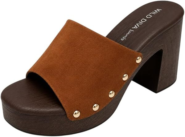 Wild Diva Women\u2019s Platform Clog Mule Sandals \u2013 Chunky Block Heel Open Toe Slip On Woode... | Amazon (US)