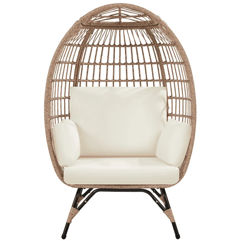 Topeakmart Wicker Egg Basket Lounge Chair with 4 Cushions, Light Brown/Ivory | Walmart (US)
