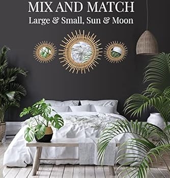 Rattan Sun Burst Mirror Wall Decor Boho Round Woven Wicker Hanging Gold Large (Sun 23.6") | Amazon (US)