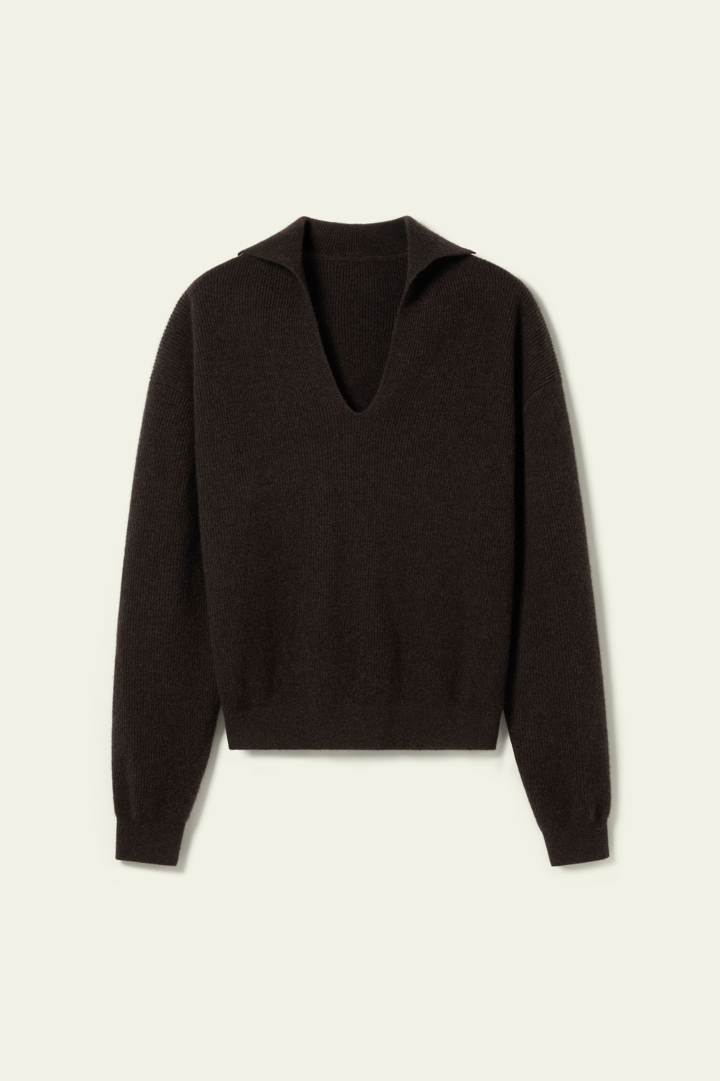 Ribbed Cashmere Polo Sweater | LilySilk