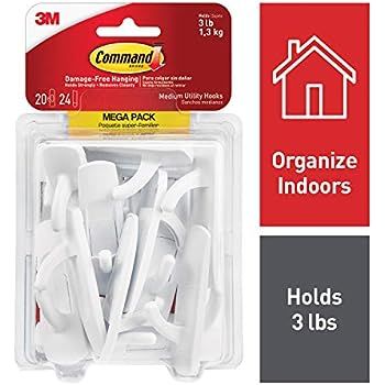 Command Hooks, Indoor Use, Organize Damage-Free, White, 20 hooks, 24 strips (17001-MPES) | Amazon (US)