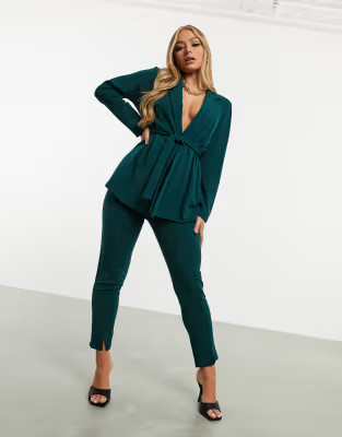 ASOS DESIGN jersey slim suit pants in forest green | ASOS (Global)