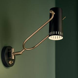 Ruehl 15 in. 1-Light Swing Arm Wall Sconce in Black | The Home Depot