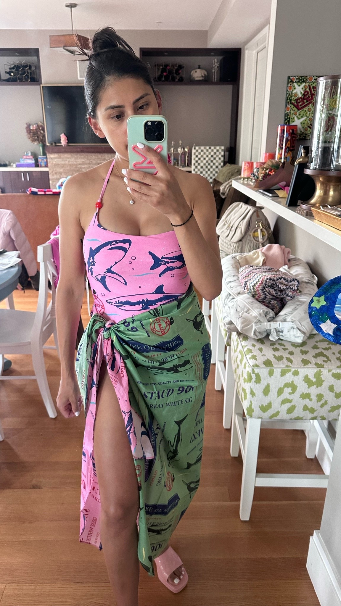 Absolutely obsessed with this new swimsuit! It is covered in 🦈 and so comfortable. Provides great coverage while still being sexy. Matching wrap skirt. Perfect for a mom of 2!

#LTKSwim