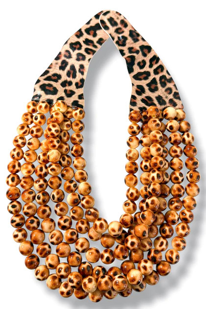 Leo Brown Leopard Beaded Layered Necklace | The Willow Tree