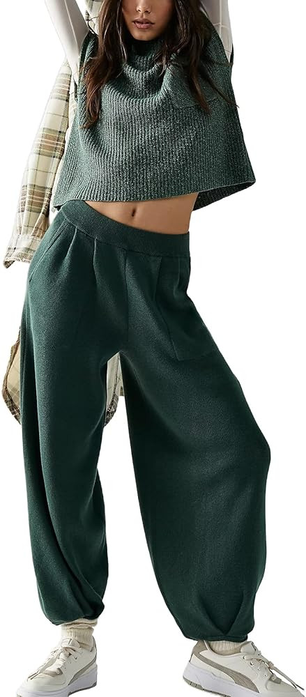 Ugerlov Women's Two Piece Outfits Sweater Sets Knit Pullover Tops and High Waisted Pants Lounge S... | Amazon (US)