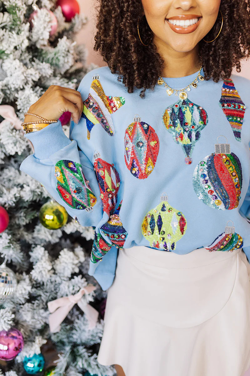 Queen Of Sparkles Multi Ornament Sweatshirt - Light Blue | The Impeccable Pig