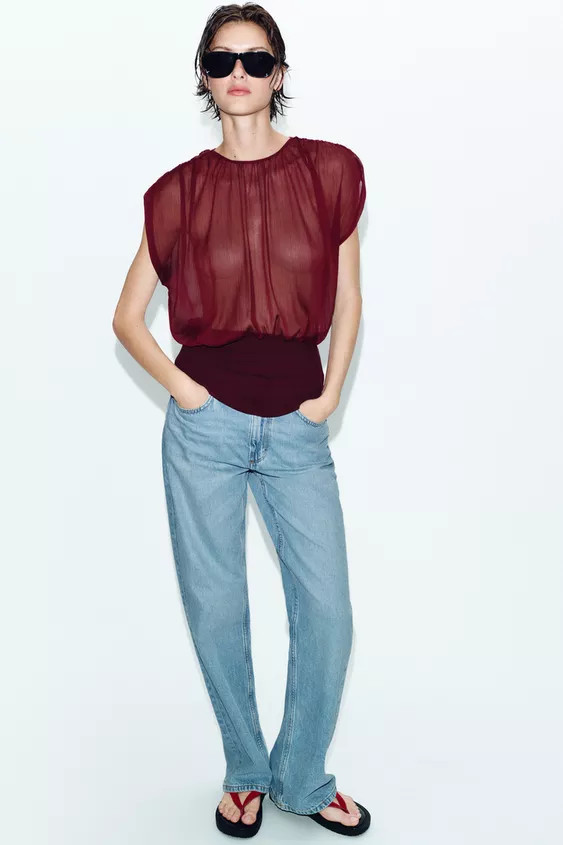 TOP WITH GEORGETTE TRIMS | Zara UK