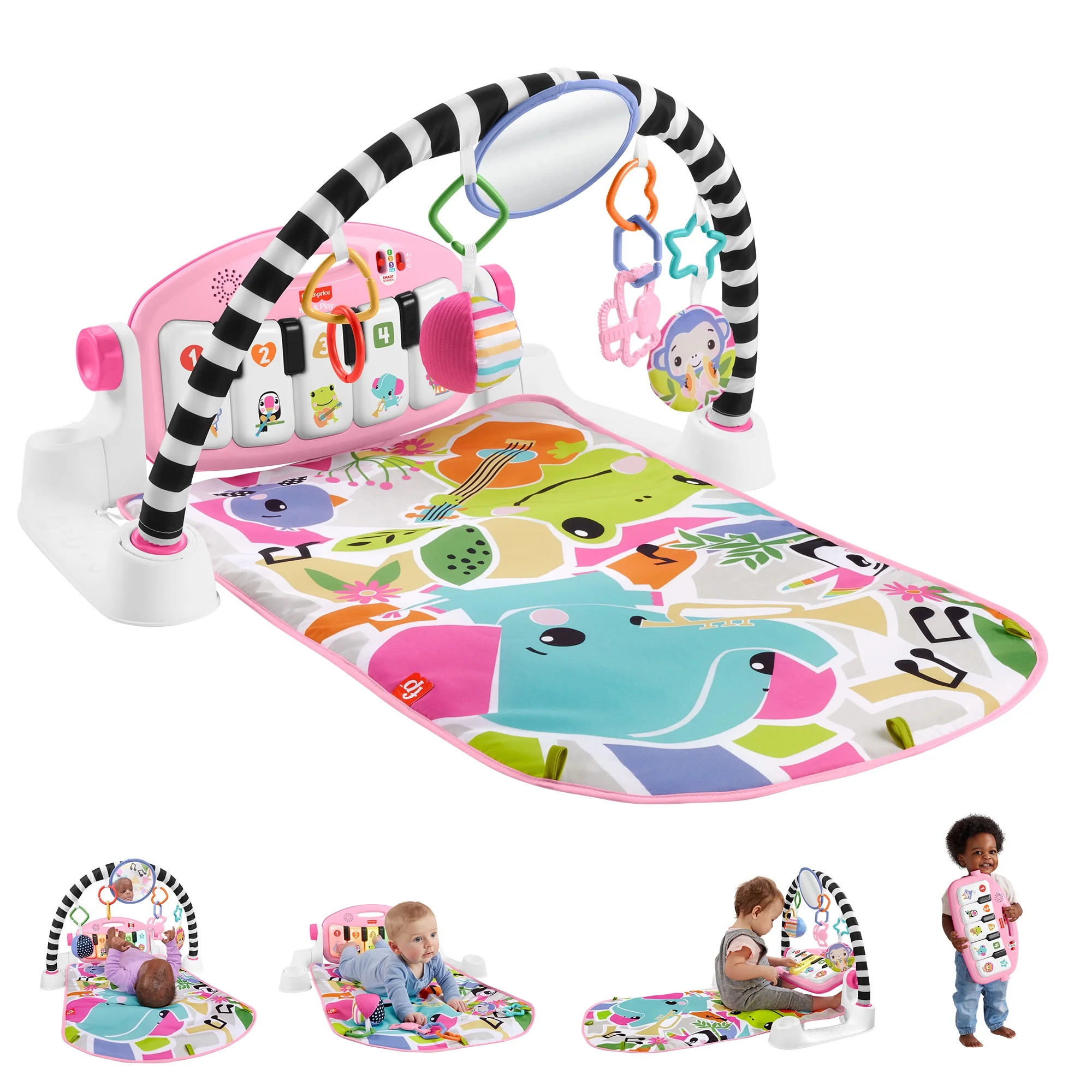 Fisher-Price Glow and Grow Kick & Play Piano Gym Baby Playmat with Musical Learning Toy, Pink | Walmart (US)