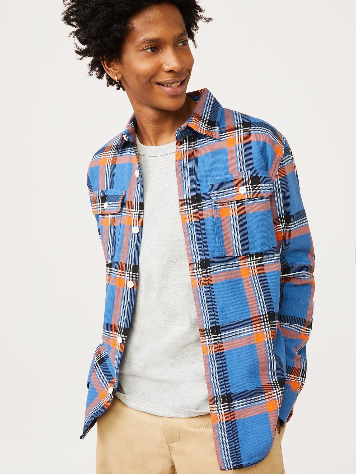 Free Assembly Men's Beach Cotton Flannel - Walmart.com | Walmart (US)