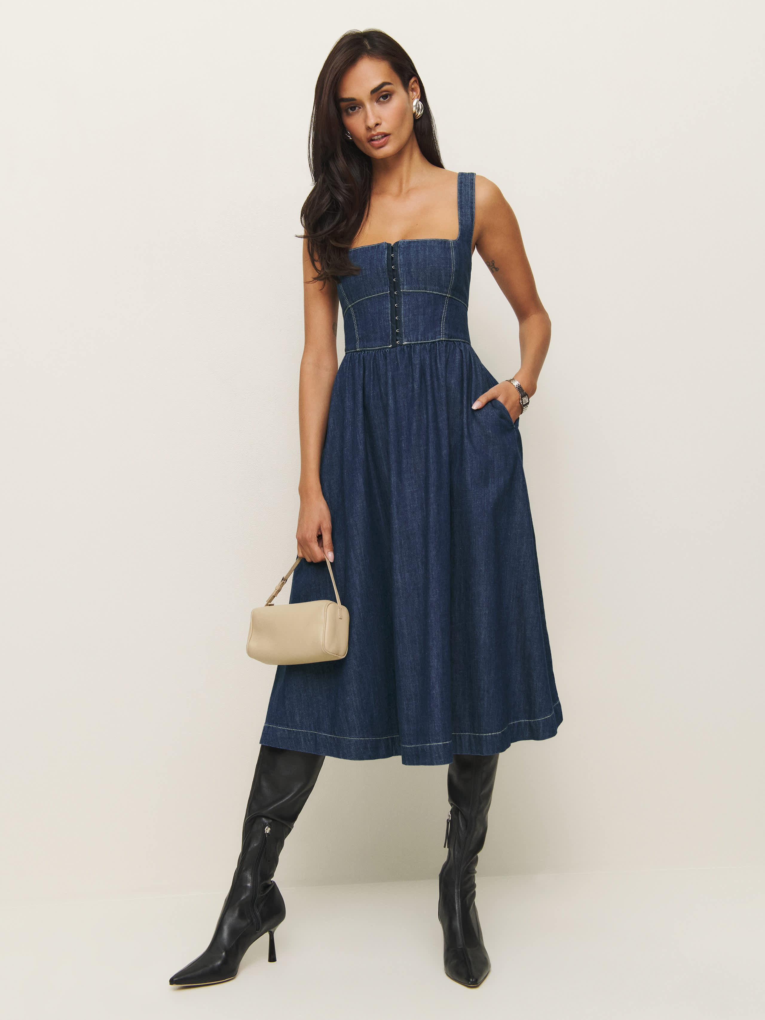 Tagliatelle Denim Midi Dress | Reformation (Global)