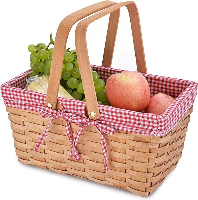 Picnic Basket Natural Woven Woodchip with Double Folding Handles | Easter Basket | Storage of Pla... | Amazon (US)