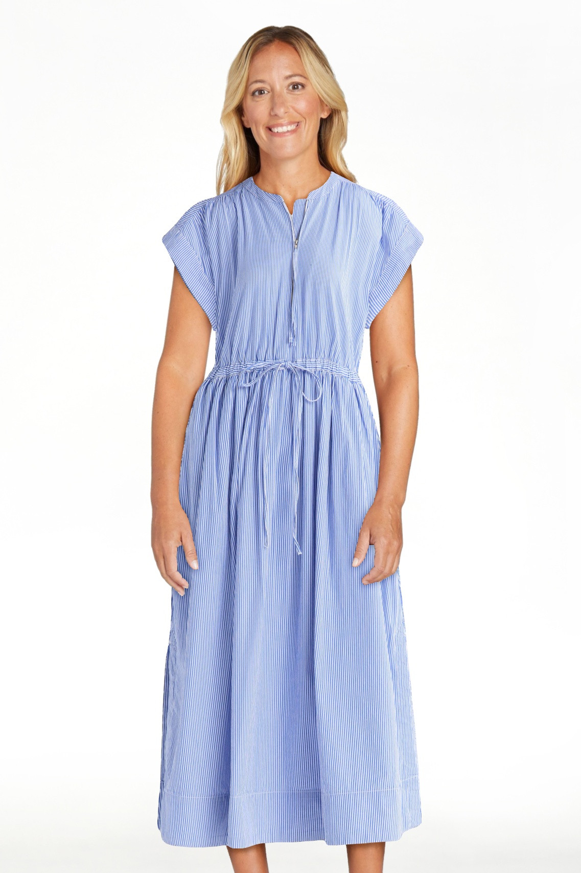 Free Assembly Women's Cotton Midi Shirtdress with Drawstring Waist, Sizes XS-XXL | Walmart (US)