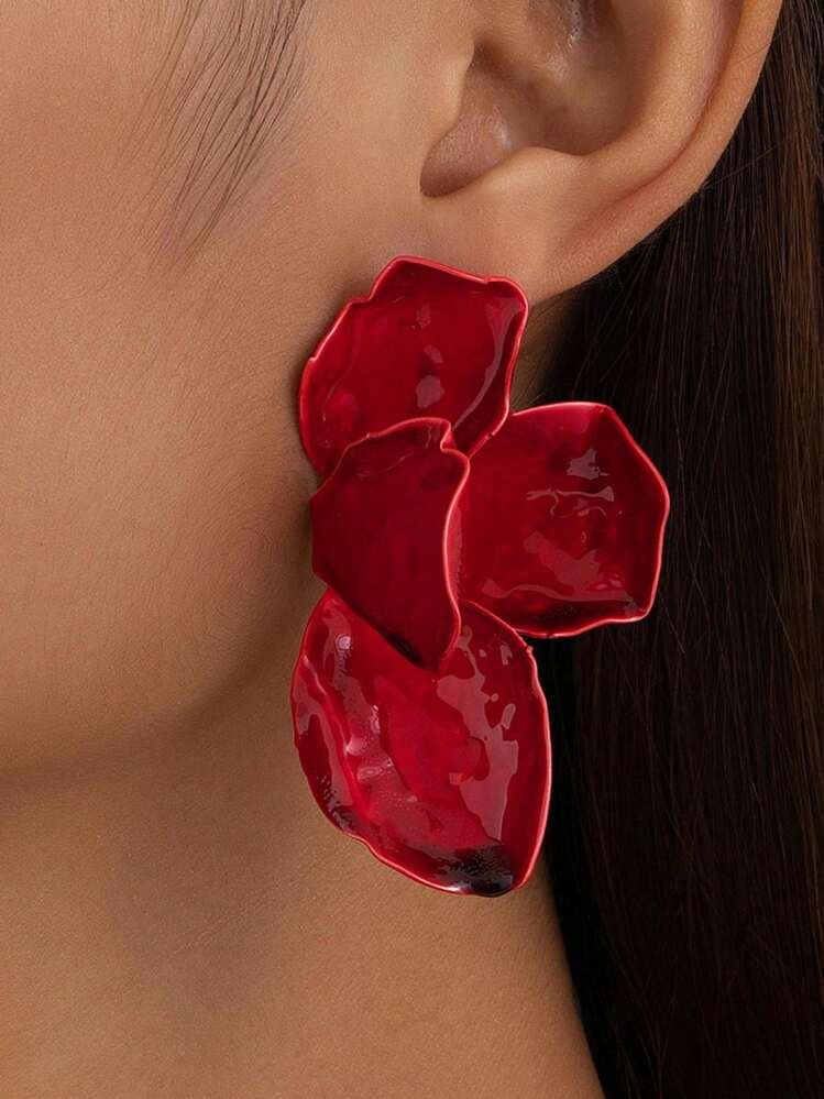 1 Pair Vintage Geometric Textured Asymmetric Flower & Leaf Design Earrings, Fashion Jewelry Gift ... | SHEIN