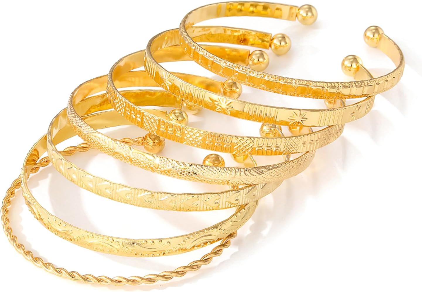 IFKM Gold Bangles Bracelets for Women Girls 14k Gold Plated Multi Layer Stackable Cuff Bracelet S... | Amazon (US)