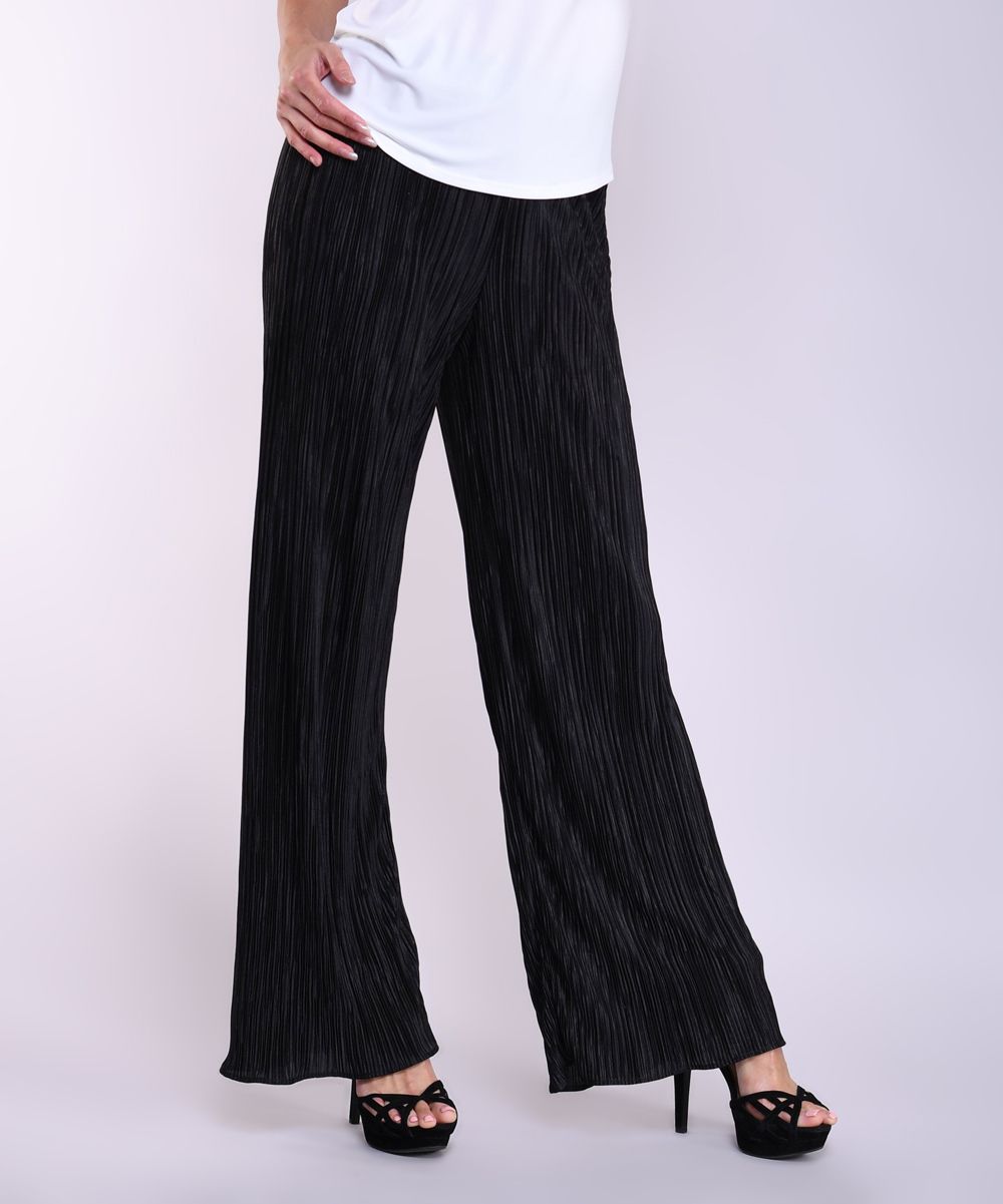 Lbisse Women's Casual Pants Black - Black Pleated Palazzo Pants - Women | Zulily