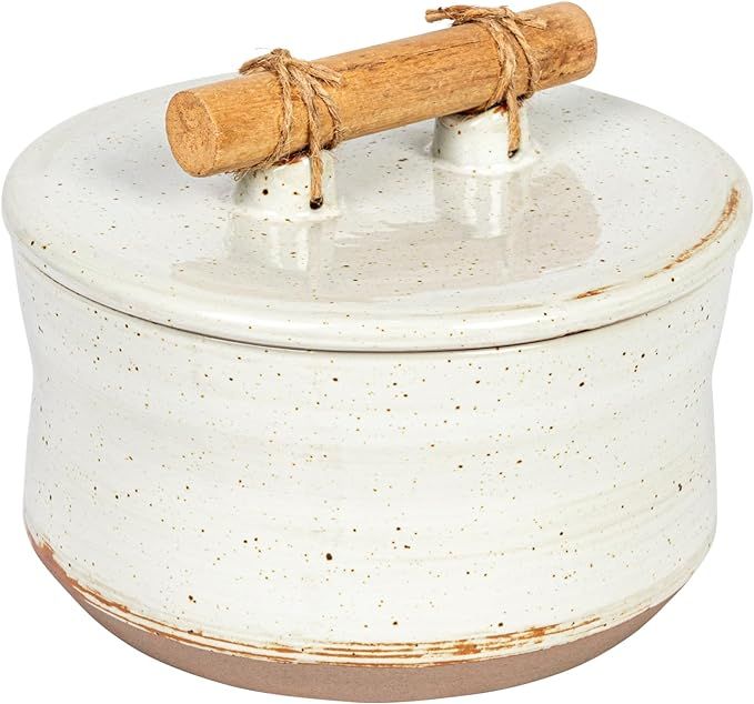 Bloomingville 6.75 Round Stoneware Lid and Pine Wood and Jute Handle in Reactive Glaze, Beige Can... | Amazon (US)