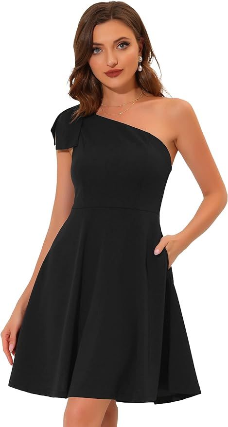 Allegra K Evening Cocktail Dress for Women's Elegant Flared One Shoulder Dresses | Amazon (US)