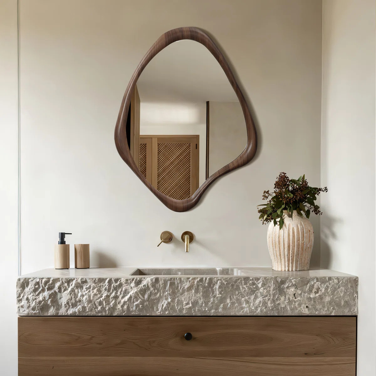 Brown Wood Frame Irregular Decorative Wall Mirror | Wayfair North America