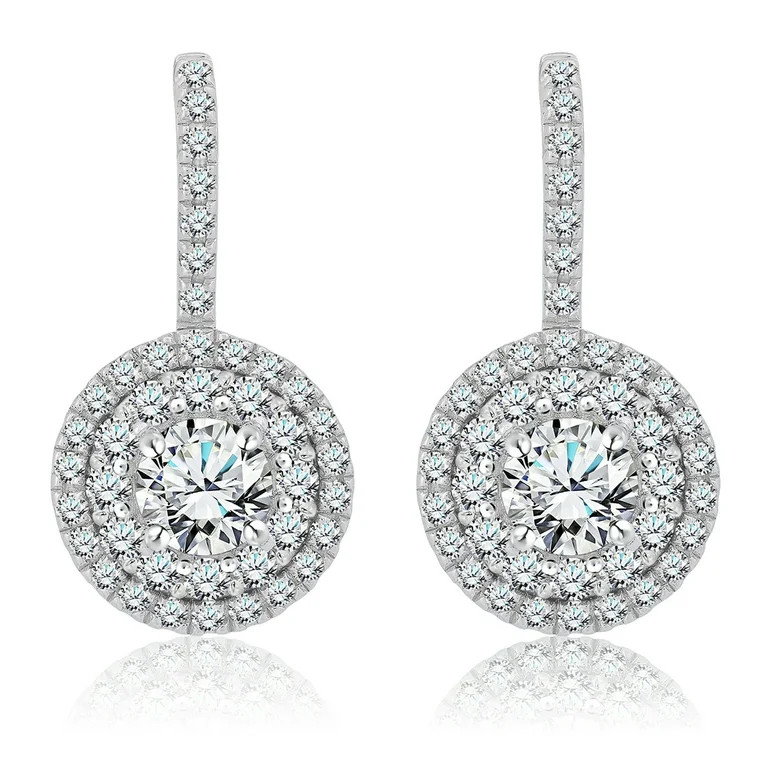 JeenMata 1 Carat Lab Grown Diamond Halo Drop Earrings - Round Cut Vintage Inspired Earrings in Wh... | Walmart (US)