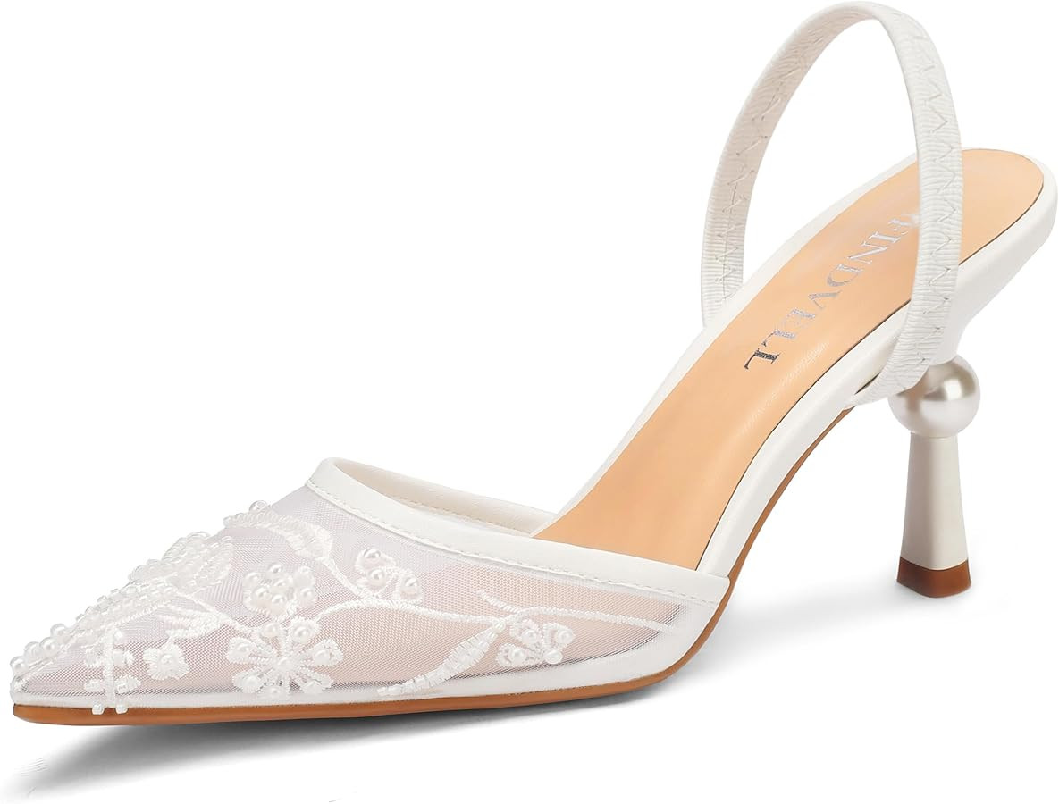 Bridal Shoes Slingback Heels for Women Kitten Heel Wedding Bride Pearl Glitter Pumps Evening Form... | Amazon (US)