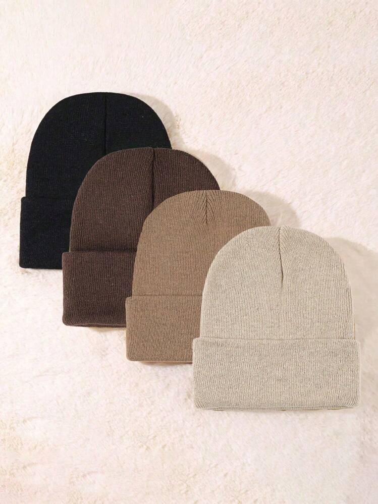 1-4 piezas Gorros de punto de unicolor para mujer, uso diario, regalo ideal para mujeres, accesor... | SHEIN