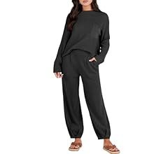 Prinbara Women's 2 Piece Outfits Sweater Sets Knit Fall Pullover Tops Oversized Pants Casual Trac... | Amazon (US)