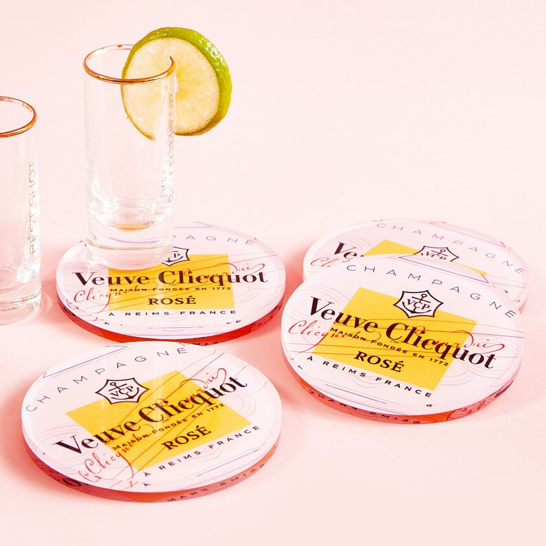 Acrylic Drink Coasters | Rose All Day Pink Champagne Pattern - Coffee Table, Bar Cart or Desk Acc... | Etsy (US)