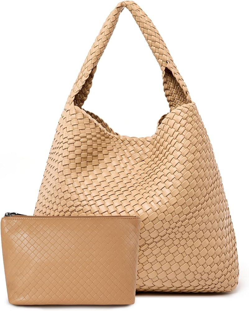 Large Woven Tote Bag for Women Weave Purse Woven Leather Handbag | Amazon (US)
