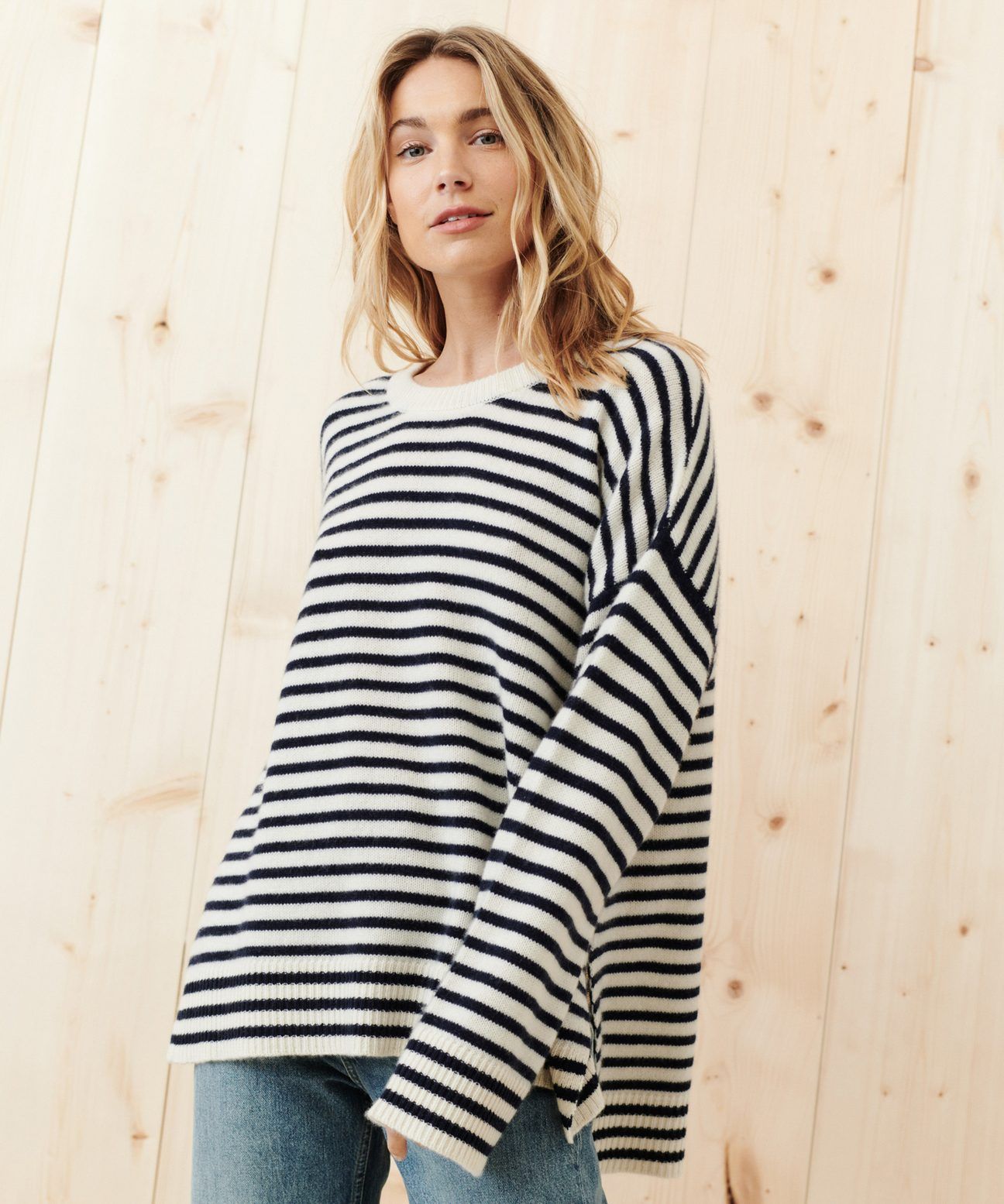 Cashmere Boyfriend Sweater - Navy Stripe | Jenni Kayne | Jenni Kayne