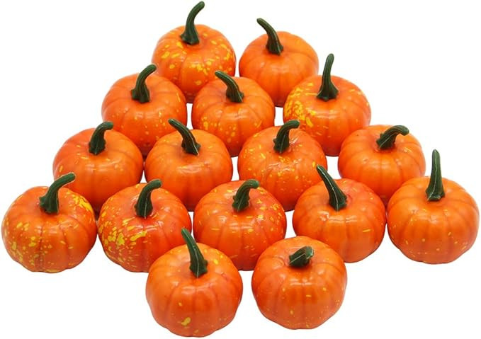 Yofit 16 Pcs Artificial Fruit Fake Mini Pumpkins for Halloween House Party Decoration (Orange) | Amazon (US)