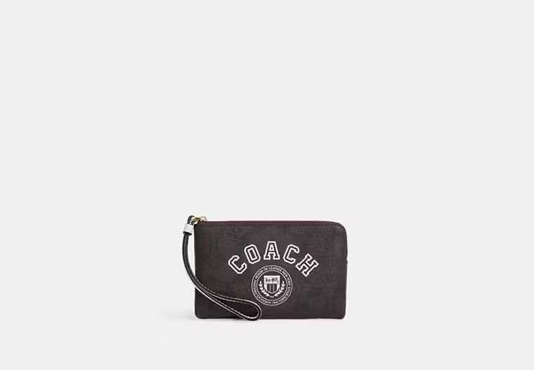 Corner Zip Wristlet In Signature Canvas With Varsity Motif | Coach Outlet