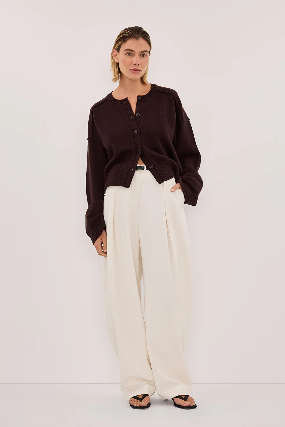 PAIGE CHOC WOOL KNIT CARDIGAN | DISSH