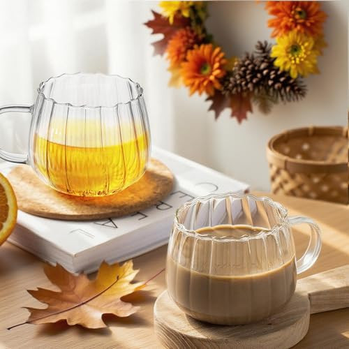 LuckyEra Clear Pumpkin Mugs Halloween Mugs with Handle Cute Pumpkin Coffee Mug Fall Mug Glass Pumpkins Cups Halloween Cups for Water Tea Thanksgiving Holiday Party Supplies | Amazon (US)