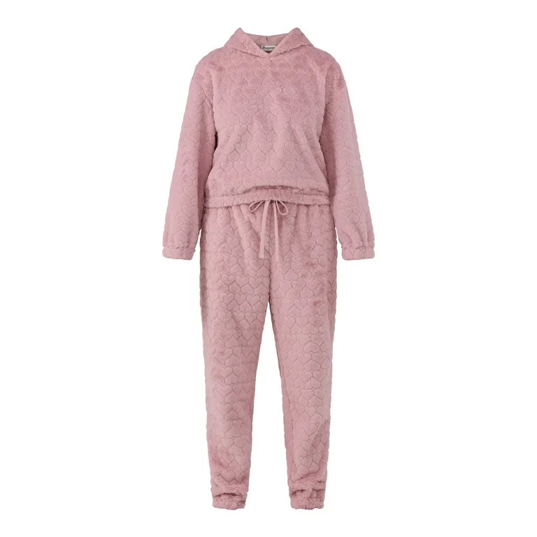 No Boundaries Plush Embossed Hoodie & Sweatpants Set, 2-Piece, Women's and Women’s Plus | Walmart (US)
