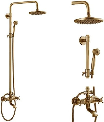 Aolemi Antique Brass Tub Shower Faucet 8 Inch Shower Head Vintage Shower Fixture Set Mixer Handhe... | Amazon (US)