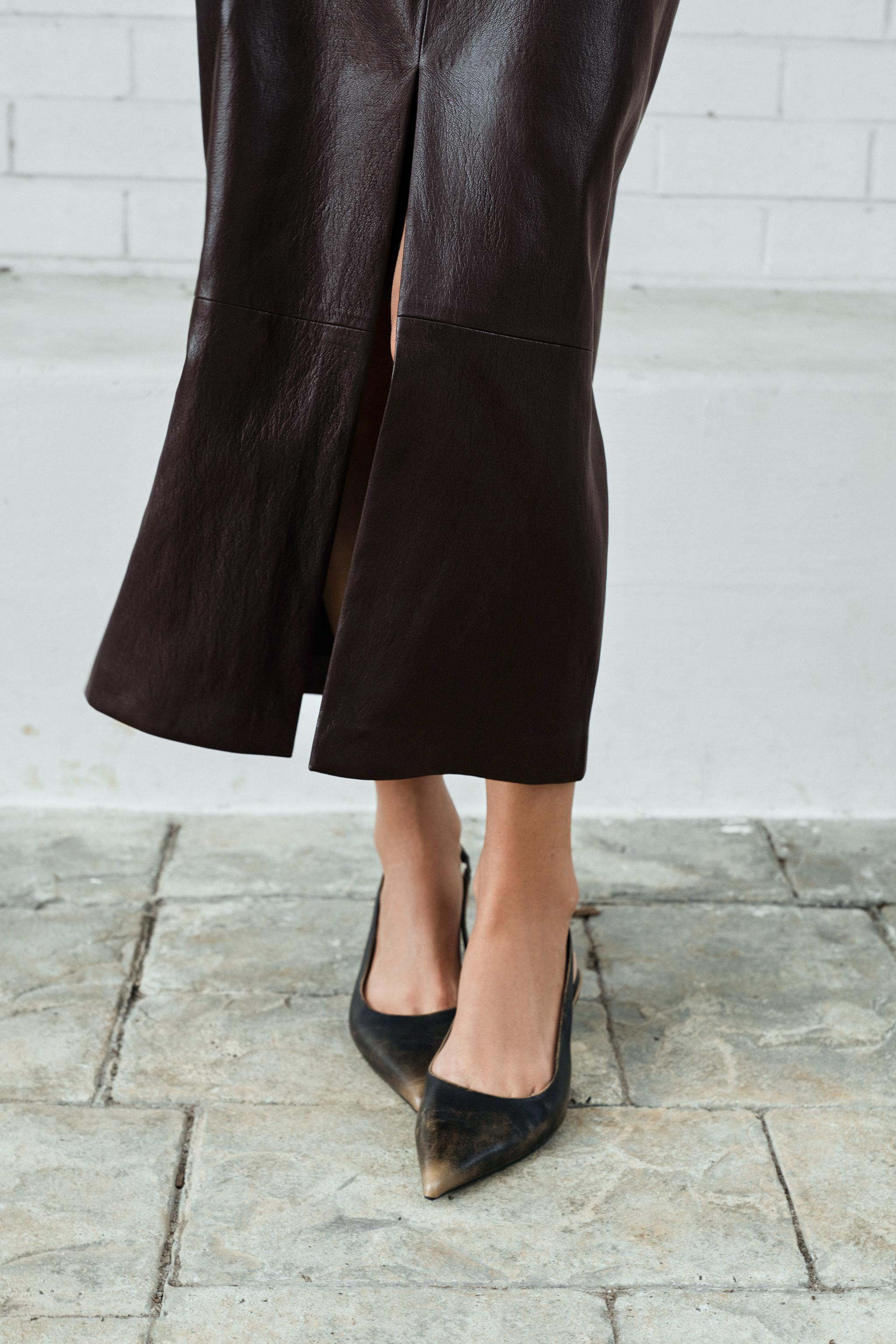 FAUX LEATHER MIDI SKIRT | Zara US