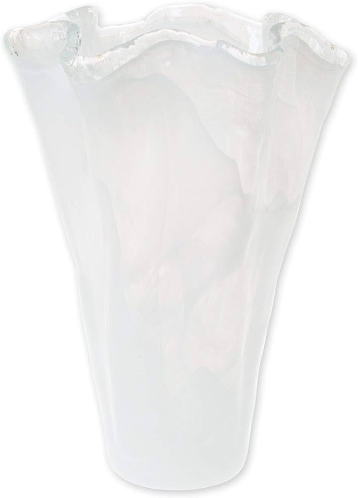 Vietri Onda Glass White Large Vase 10" L, 10" W, 13.5" H Glass Flower Vase, Living Room Décor | Amazon (US)